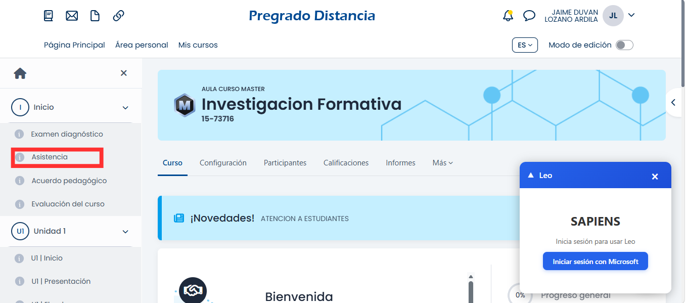 Paso 1: Menú Asistencia